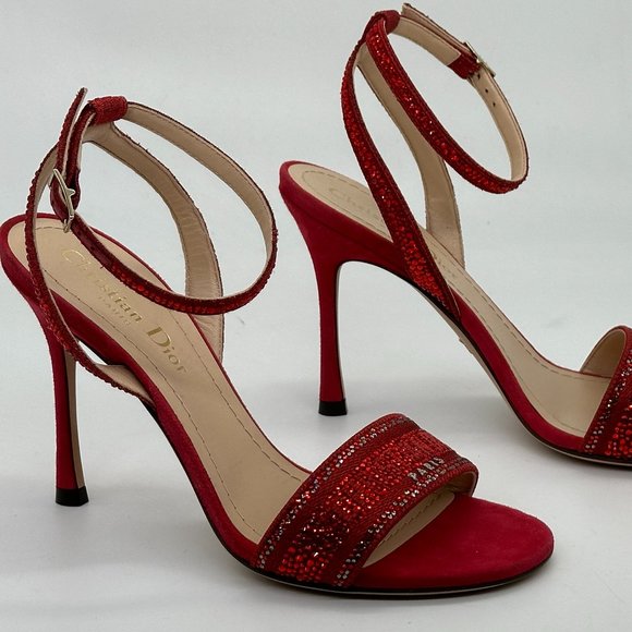 DIOR DWAY D WAY Strass Crystal Embroidered Cotton Sandals Heels Shoes - Picture 11 of 16